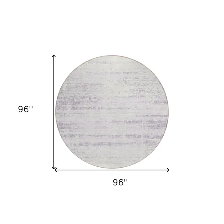 8' Lavender Purple And Ivory Round Abstract Washable Indoor Outdoor Area Rug