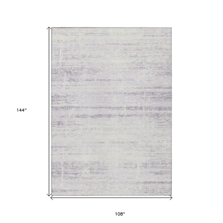 9' X 12' Lavender Purple And Ivory Abstract Washable Indoor Outdoor Area Rug