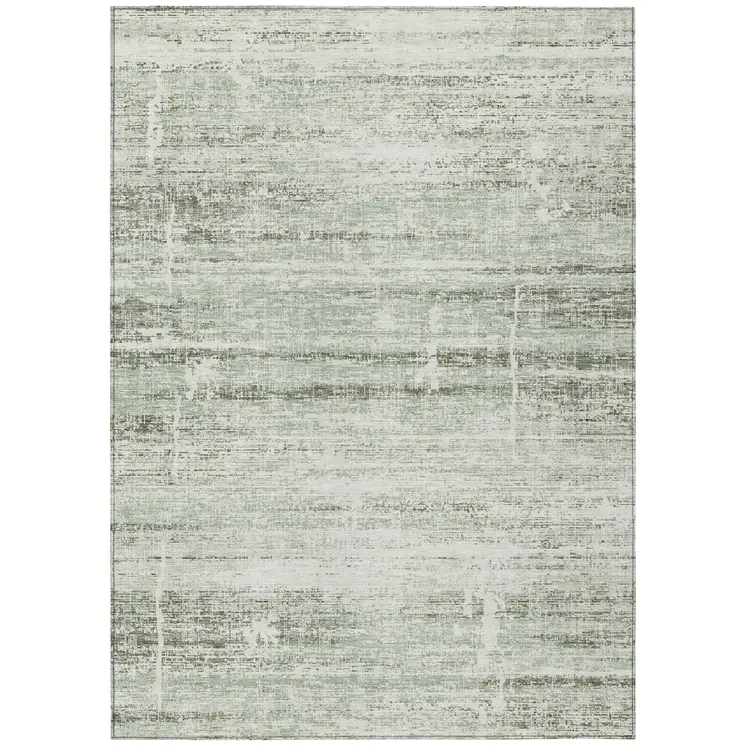 3' X 5' Sage Artichoke Green And Ivory Abstract Washable Indoor Outdoor Area Rug