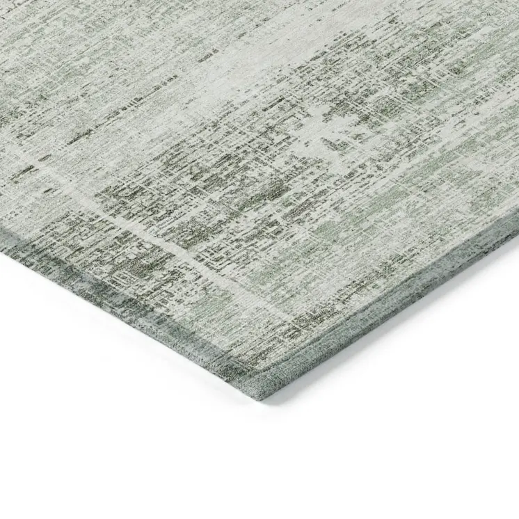 3' X 5' Sage Artichoke Green And Ivory Abstract Washable Indoor Outdoor Area Rug