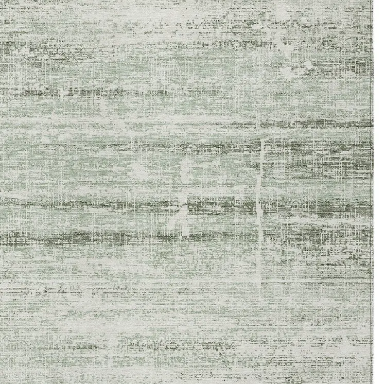 3' X 5' Sage Artichoke Green And Ivory Abstract Washable Indoor Outdoor Area Rug