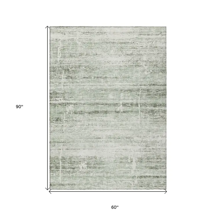 5' X 8' Sage Artichoke Green And Ivory Abstract Washable Indoor Outdoor Area Rug