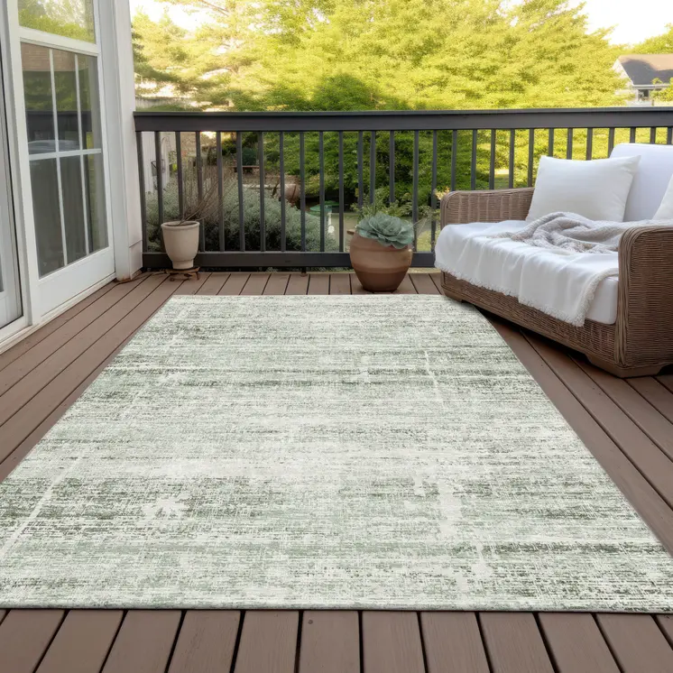 5' X 8' Sage Artichoke Green And Ivory Abstract Washable Indoor Outdoor Area Rug