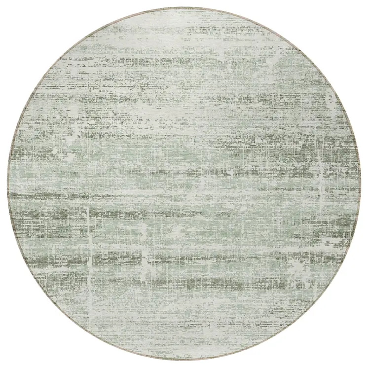 8' Sage Artichoke Green And Ivory Round Abstract Washable Indoor Outdoor Area Rug