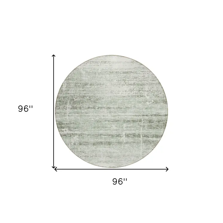 8' Sage Artichoke Green And Ivory Round Abstract Washable Indoor Outdoor Area Rug