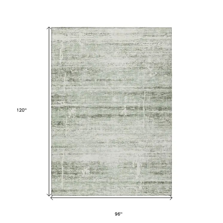 8' X 10' Sage Artichoke Green And Ivory Abstract Washable Indoor Outdoor Area Rug