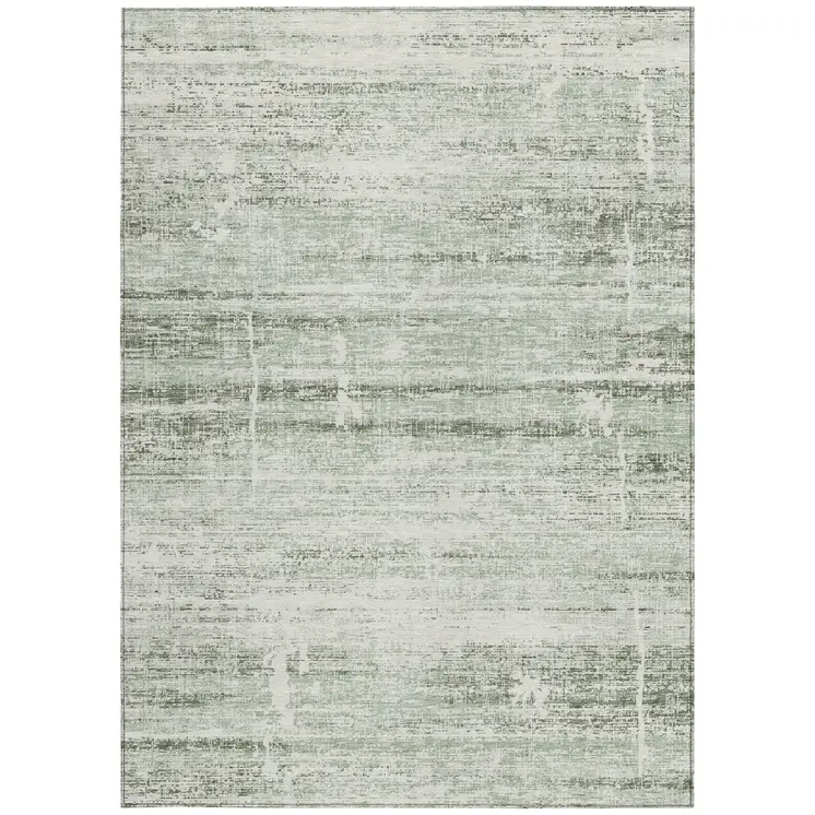 8' X 10' Sage Artichoke Green And Ivory Abstract Washable Indoor Outdoor Area Rug
