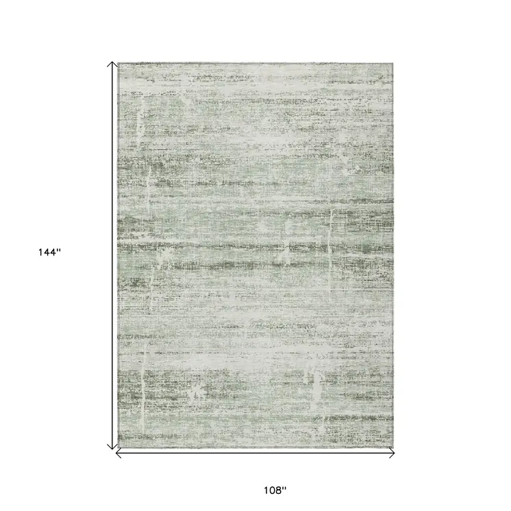 9' X 12' Sage Artichoke Green And Ivory Abstract Washable Indoor Outdoor Area Rug