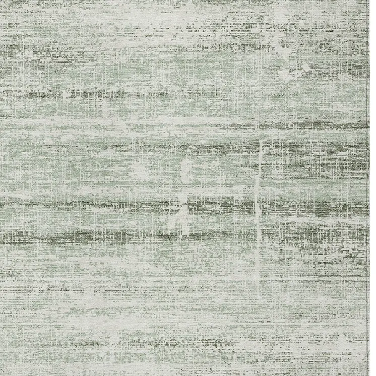 9' X 12' Sage Artichoke Green And Ivory Abstract Washable Indoor Outdoor Area Rug