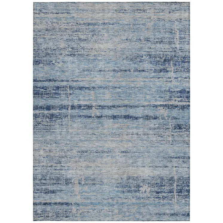 5' X 8' Sky Blue And Navy Blue Abstract Washable Indoor Outdoor Area Rug