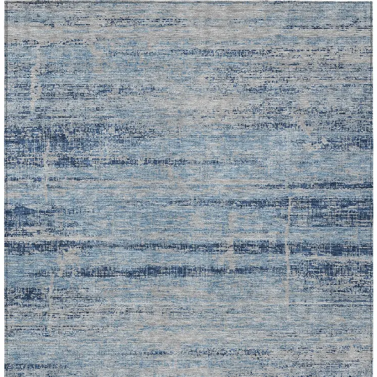 8' X 10' Sky Blue And Navy Blue Abstract Washable Indoor Outdoor Area Rug