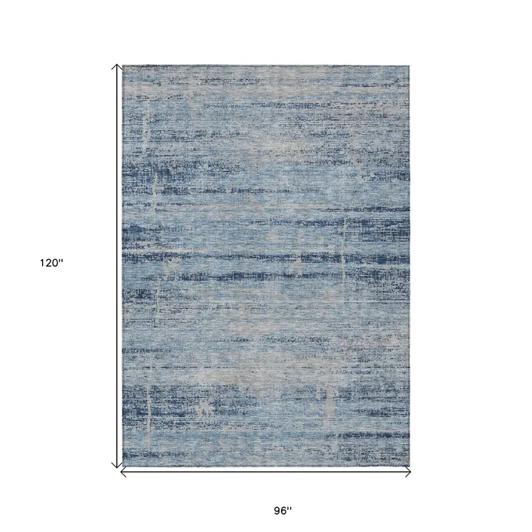 8' X 10' Sky Blue And Navy Blue Abstract Washable Indoor Outdoor Area Rug