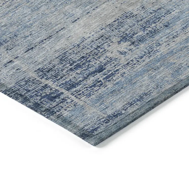 8' X 10' Sky Blue And Navy Blue Abstract Washable Indoor Outdoor Area Rug