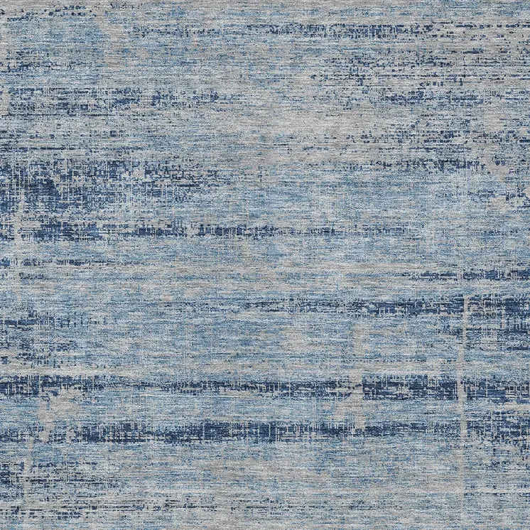 8' X 10' Sky Blue And Navy Blue Abstract Washable Indoor Outdoor Area Rug