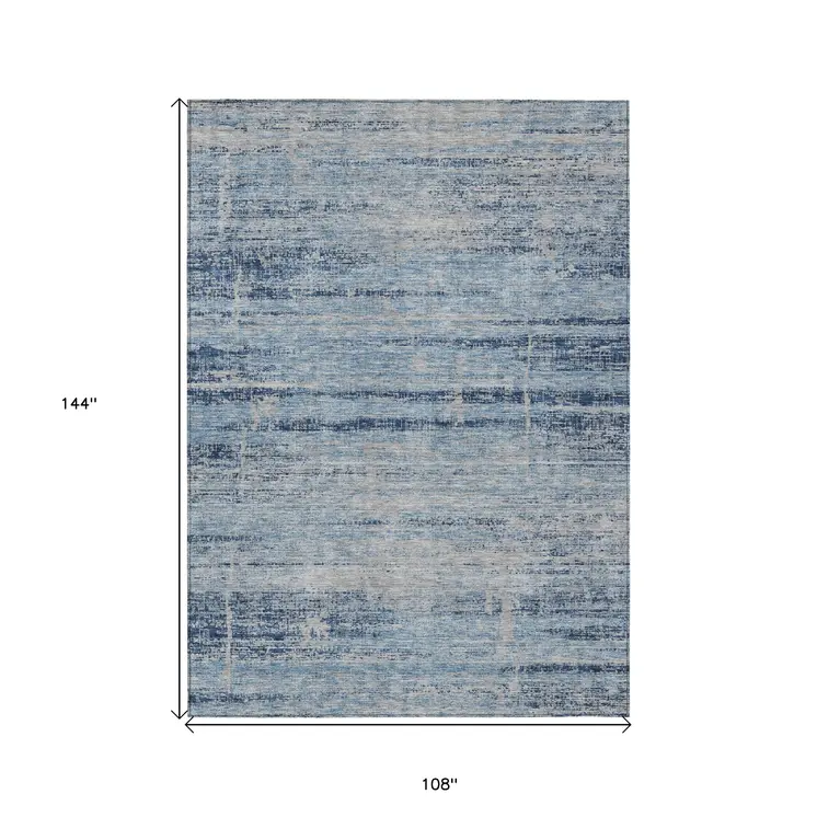9' X 12' Sky Blue And Navy Blue Abstract Washable Indoor Outdoor Area Rug