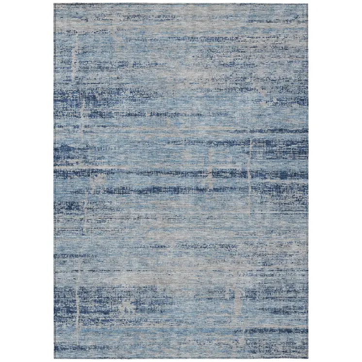 10' X 14' Sky Blue And Navy Blue Abstract Washable Indoor Outdoor Area Rug