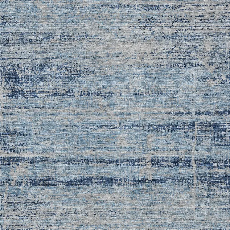 10' X 14' Sky Blue And Navy Blue Abstract Washable Indoor Outdoor Area Rug