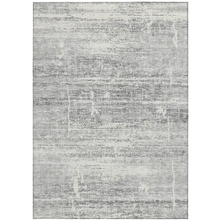 3' X 5' Silver Gray And Charcoal Abstract Washable Indoor Outdoor Area Rug
