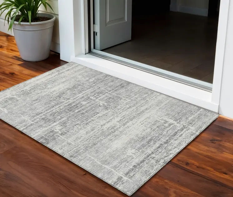 3' X 5' Silver Gray And Charcoal Abstract Washable Indoor Outdoor Area Rug