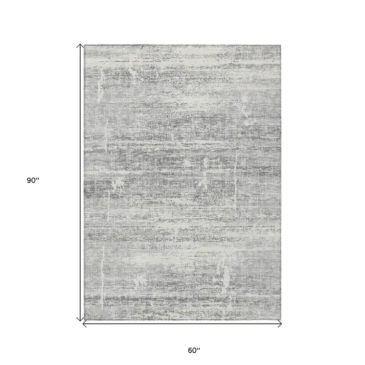5' X 8' Silver Gray And Charcoal Abstract Washable Indoor Outdoor Area Rug