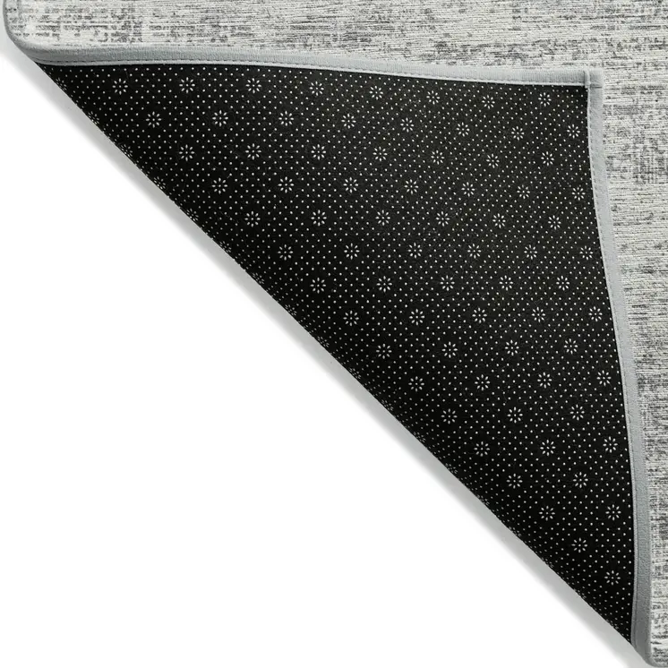 5' X 8' Silver Gray And Charcoal Abstract Washable Indoor Outdoor Area Rug