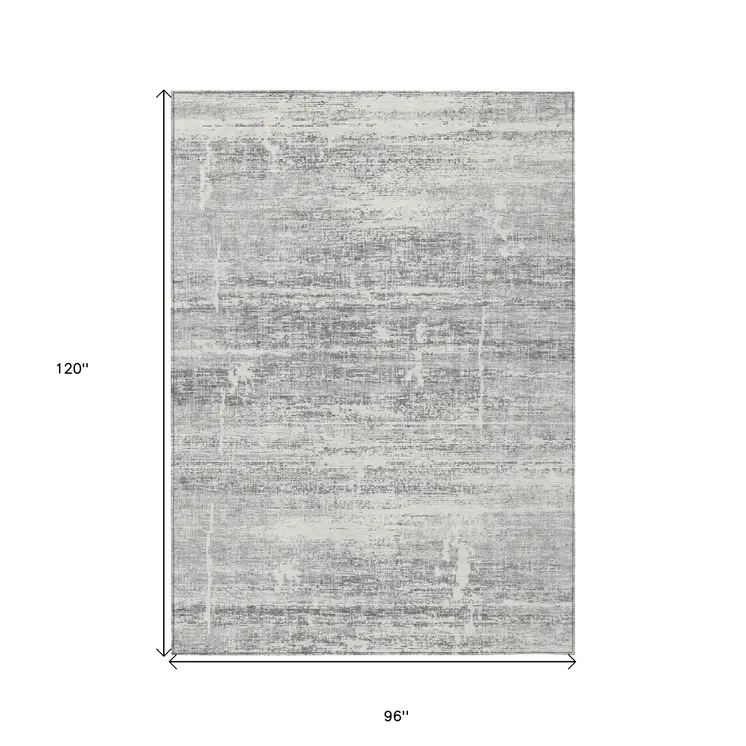 8' X 10' Silver Gray And Charcoal Abstract Washable Indoor Outdoor Area Rug