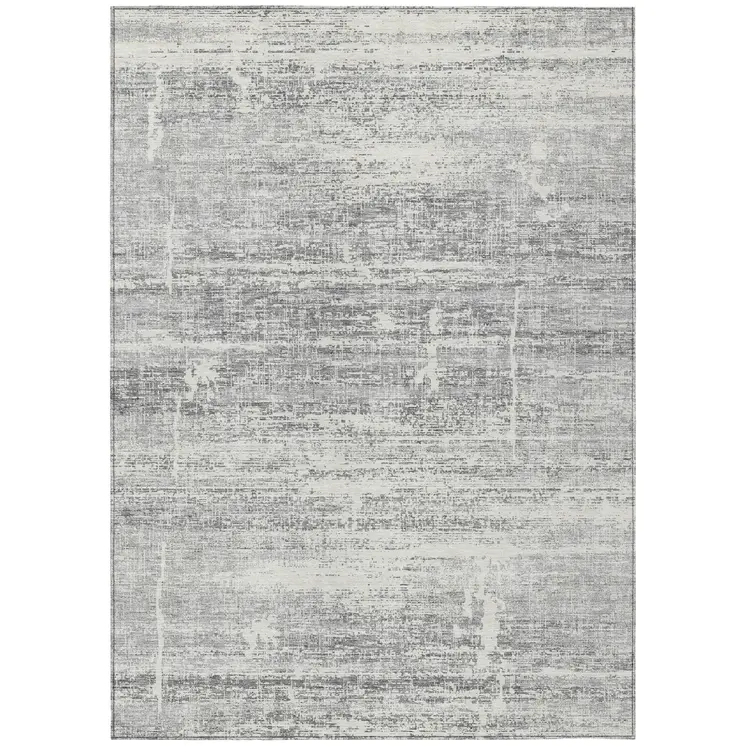 8' X 10' Silver Gray And Charcoal Abstract Washable Indoor Outdoor Area Rug