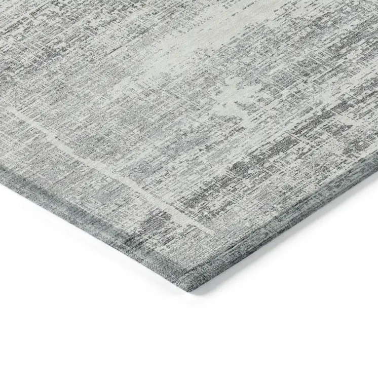 8' X 10' Silver Gray And Charcoal Abstract Washable Indoor Outdoor Area Rug