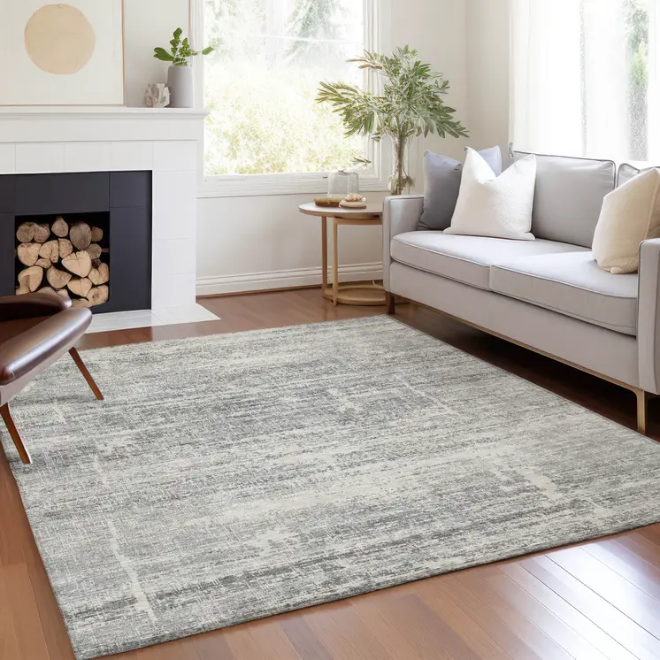 8' X 10' Silver Gray And Charcoal Abstract Washable Indoor Outdoor Area Rug