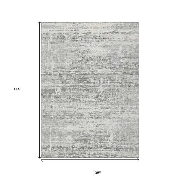 9' X 12' Silver Gray And Charcoal Abstract Washable Indoor Outdoor Area Rug
