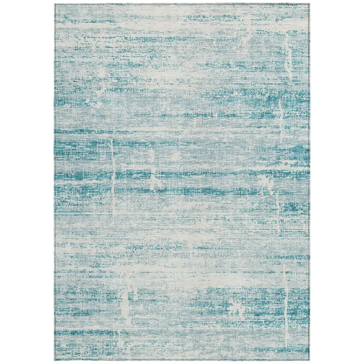 3' X 5' Teal Blue Aqua And Ivory Abstract Washable Indoor Outdoor Area Rug