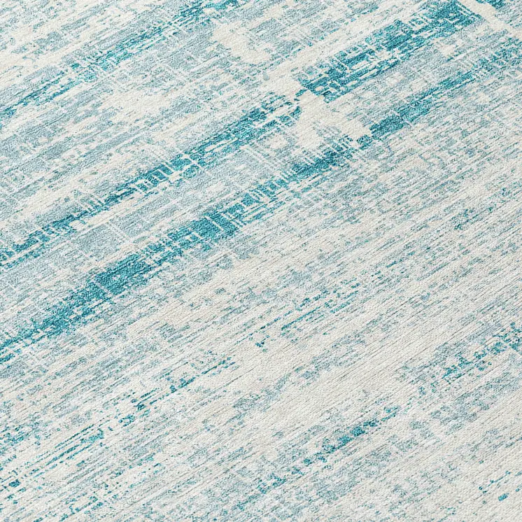 8' Teal Blue Aqua And Ivory Round Abstract Washable Indoor Outdoor Area Rug