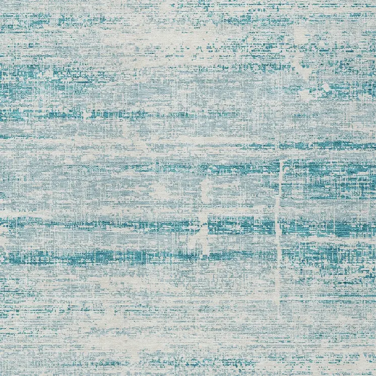 8' X 10' Teal Blue Aqua And Ivory Abstract Washable Indoor Outdoor Area Rug