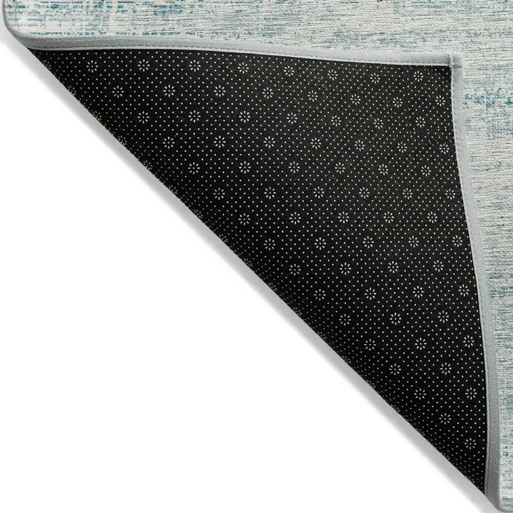 9' X 12' Teal Blue Aqua And Ivory Abstract Washable Indoor Outdoor Area Rug