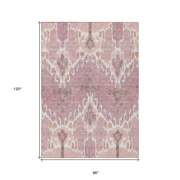 8' X 10' Blush Pink And Ivory Ikat Washable Indoor Outdoor Area Rug
