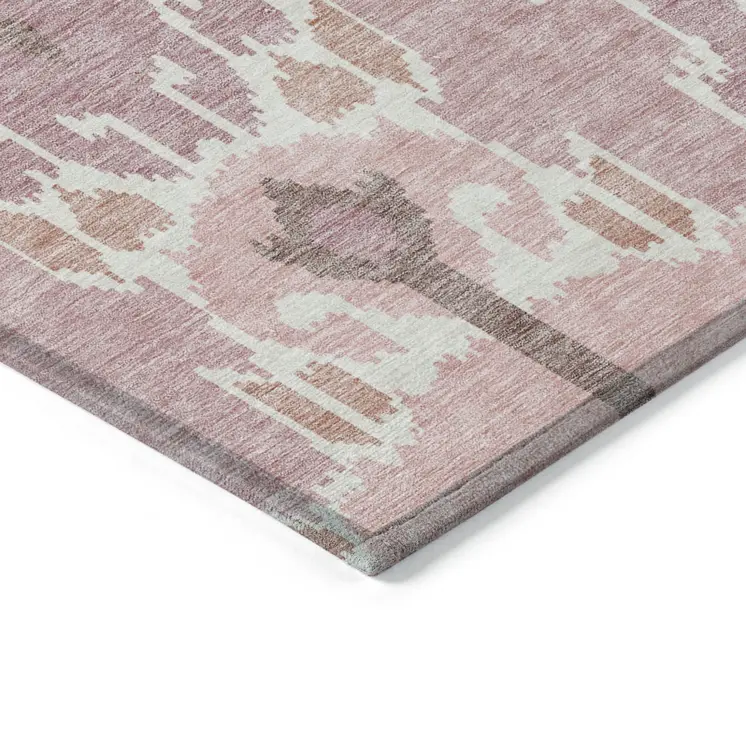 8' X 10' Blush Pink And Ivory Ikat Washable Indoor Outdoor Area Rug