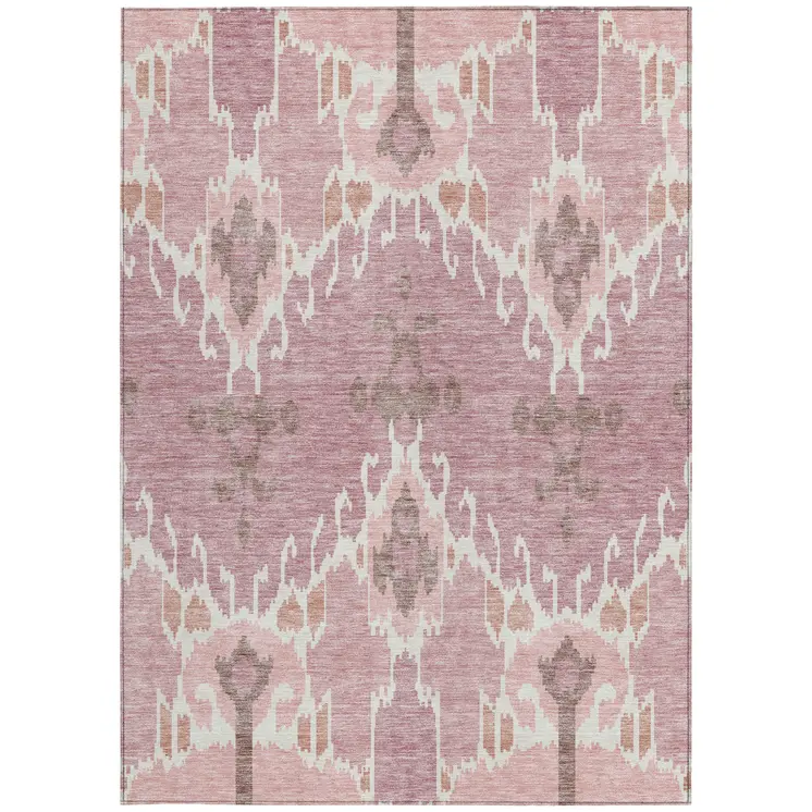 8' X 10' Blush Pink And Ivory Ikat Washable Indoor Outdoor Area Rug