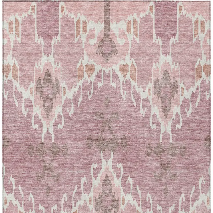 10' X 14' Blush Pink And Ivory Ikat Washable Indoor Outdoor Area Rug