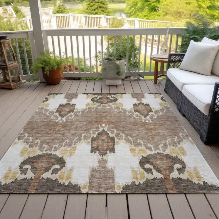 3' X 5' Brown Taupe And Beige Ikat Washable Indoor Outdoor Area Rug