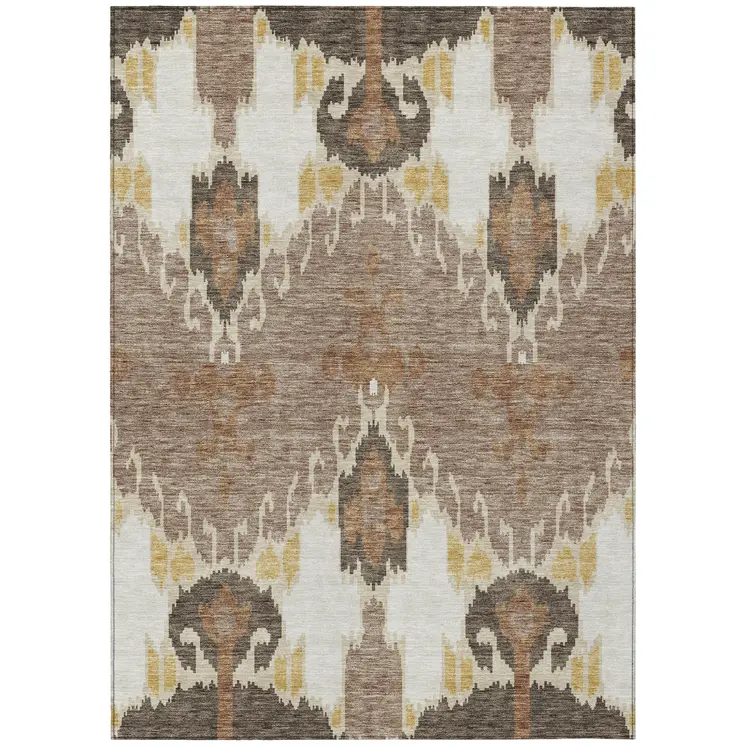 3' X 5' Brown Taupe And Beige Ikat Washable Indoor Outdoor Area Rug