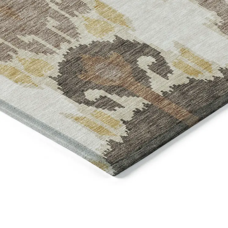 3' X 5' Brown Taupe And Beige Ikat Washable Indoor Outdoor Area Rug