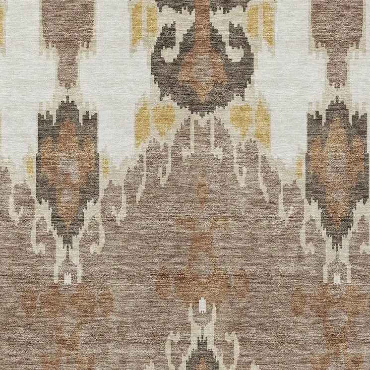 5' X 8' Brown Taupe And Beige Ikat Washable Indoor Outdoor Area Rug
