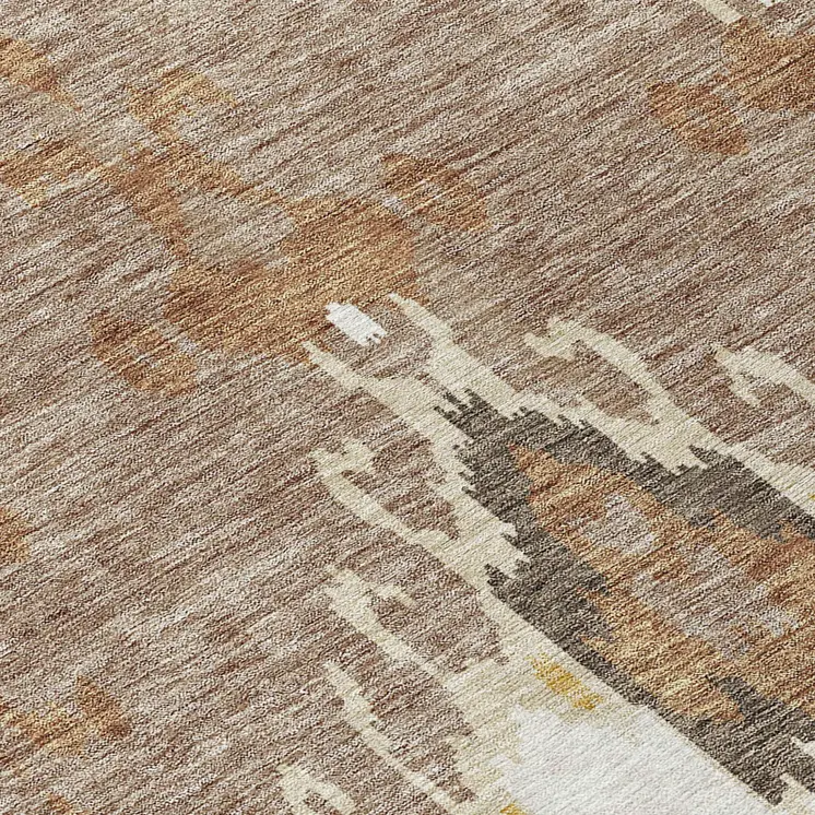 5' X 8' Brown Taupe And Beige Ikat Washable Indoor Outdoor Area Rug