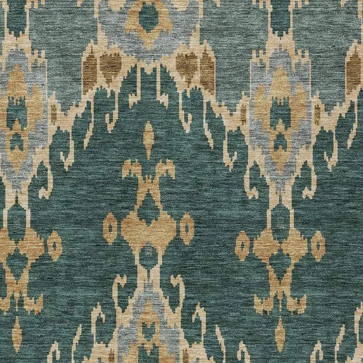 5' X 8' Green Gray And Gold Ikat Washable Indoor Outdoor Area Rug