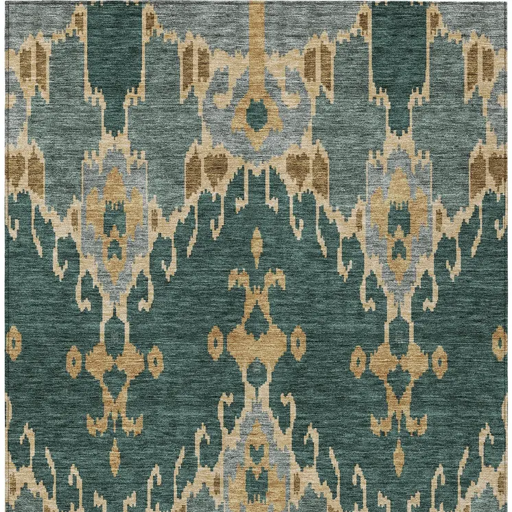 8' X 10' Green Gray And Gold Ikat Washable Indoor Outdoor Area Rug
