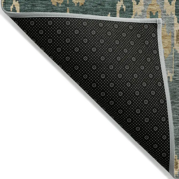 8' X 10' Green Gray And Gold Ikat Washable Indoor Outdoor Area Rug