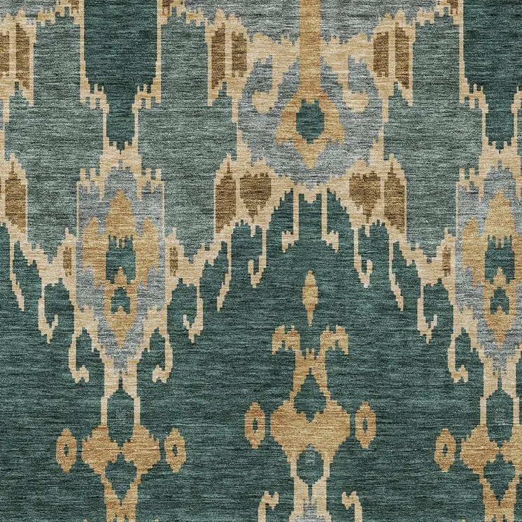 8' X 10' Green Gray And Gold Ikat Washable Indoor Outdoor Area Rug