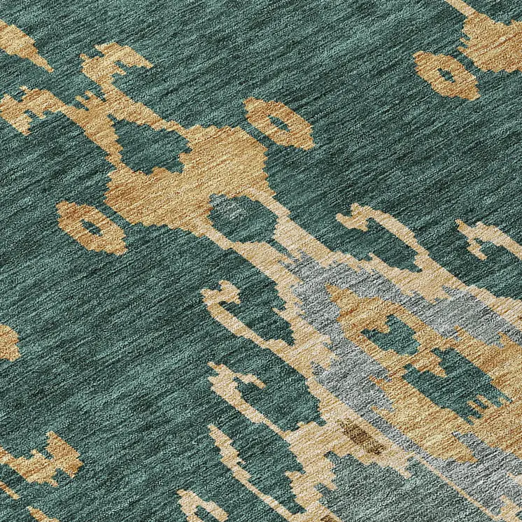 8' X 10' Green Gray And Gold Ikat Washable Indoor Outdoor Area Rug