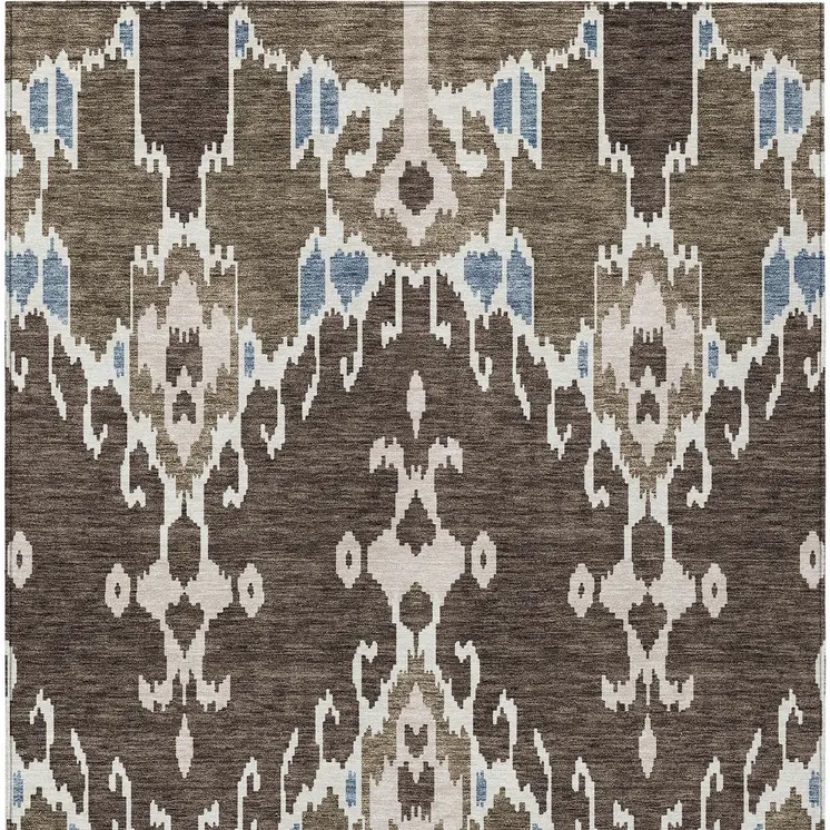 3' X 5' Brown And Taupe Ikat Washable Indoor Outdoor Area Rug