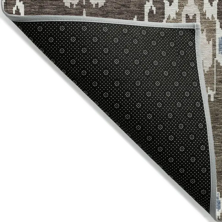 9' X 12' Brown And Taupe Ikat Washable Indoor Outdoor Area Rug